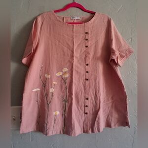 Pink Floral Embroidered Women's Top